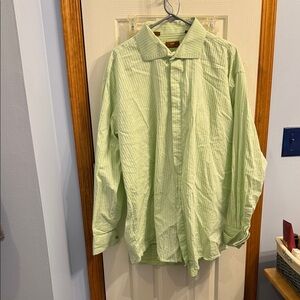 Men's Pastel Green Striped Shirt Jacket made by Steven Land